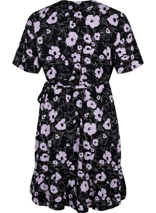 Omlottklänning med korta ärmar, Black Flower AOP, Packshot image number 1