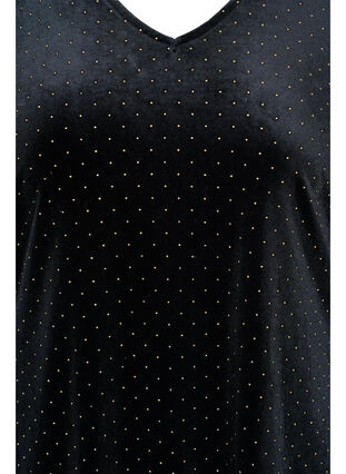 Långärmad velourklänning med dekorativa stenar, Black w. Gold, Packshot image number 2
