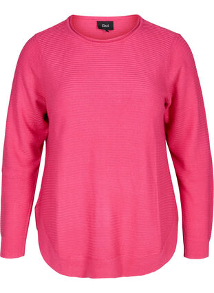Stickad tröja med rund halsringning, Hot Pink, Packshot image number 0