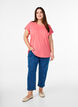 Kort&auml;rmad t-shirt i bomullsblandning, Rosa, Model image number 1