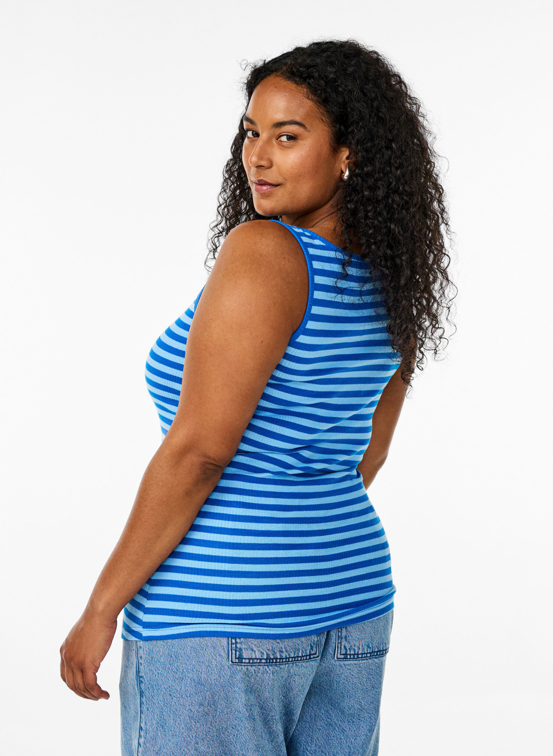ZizziRandigt linne med ribbstruktur, Bl&aring;, Model image number 2