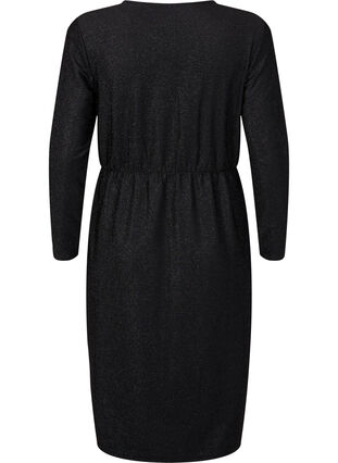 Glitterklänning med omlott och långa ärmar, Black Black, Packshot image number 1