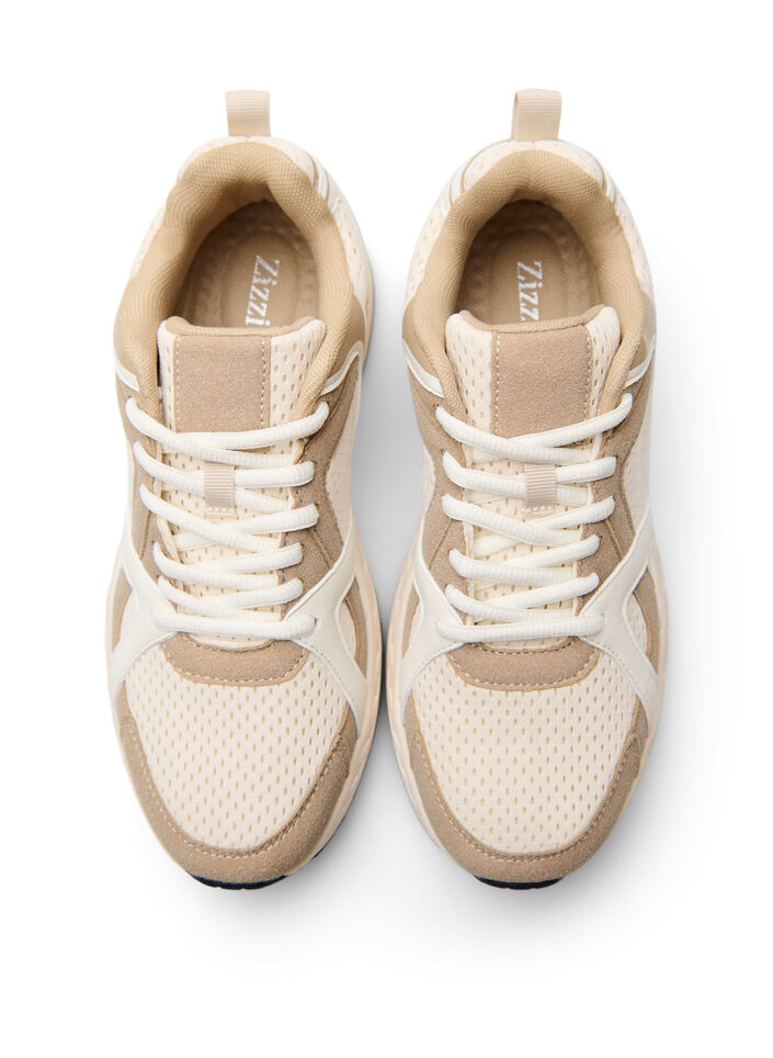 Sportiga sneakers med mesh, Beige, Packshot