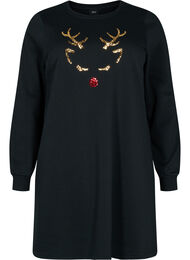 Sweatshirtklänning med julmotiv, Black Reindeer