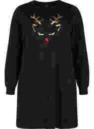 Sweatshirtklänning med julmotiv, Black Reindeer