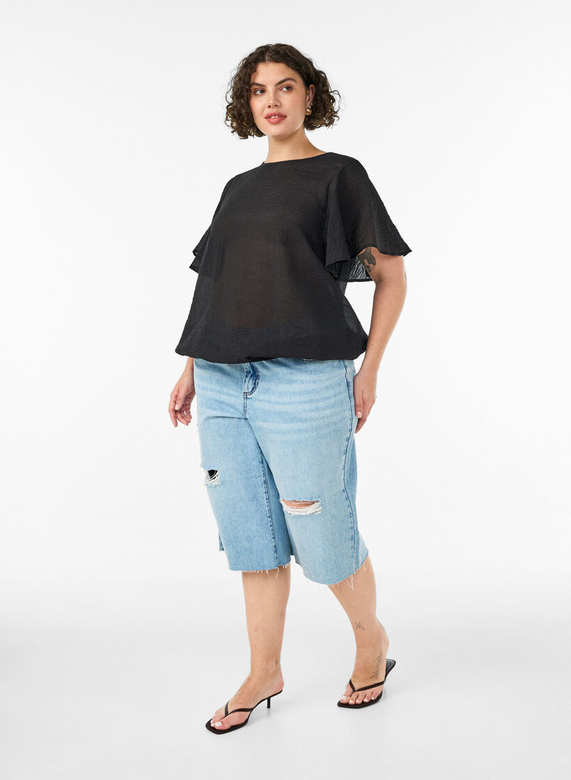 Blus med ballongform och ving&auml;rmar, Svart, Model image number 1