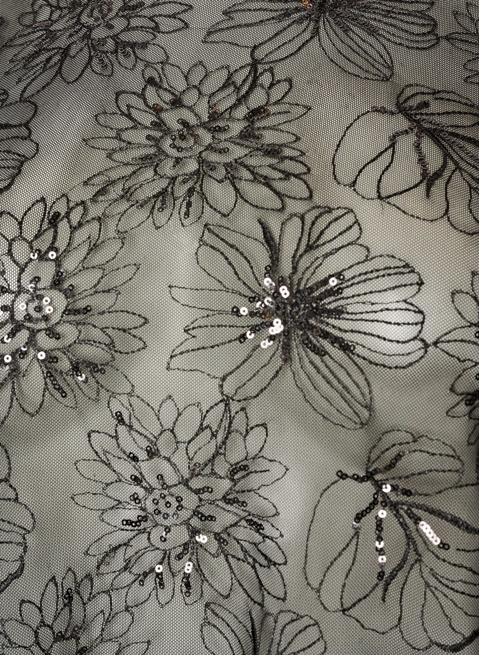 ZizziBlus i mesh med blommor och paljetter, Svart, Packshot image number 2
