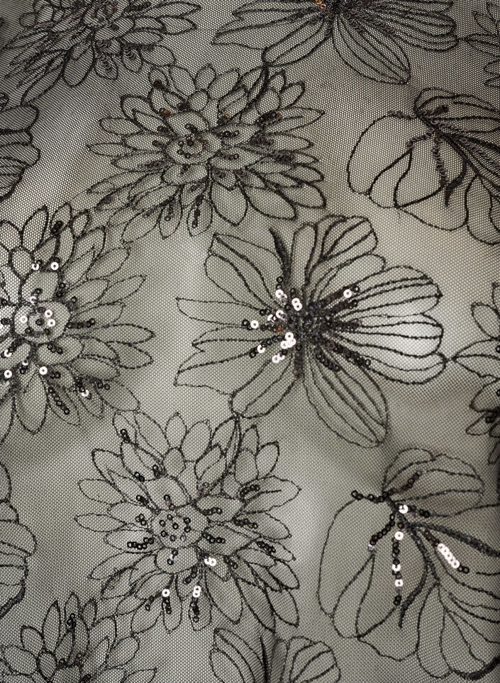 Blus i mesh med blommor och paljetter, Svart, Packshot image number 2