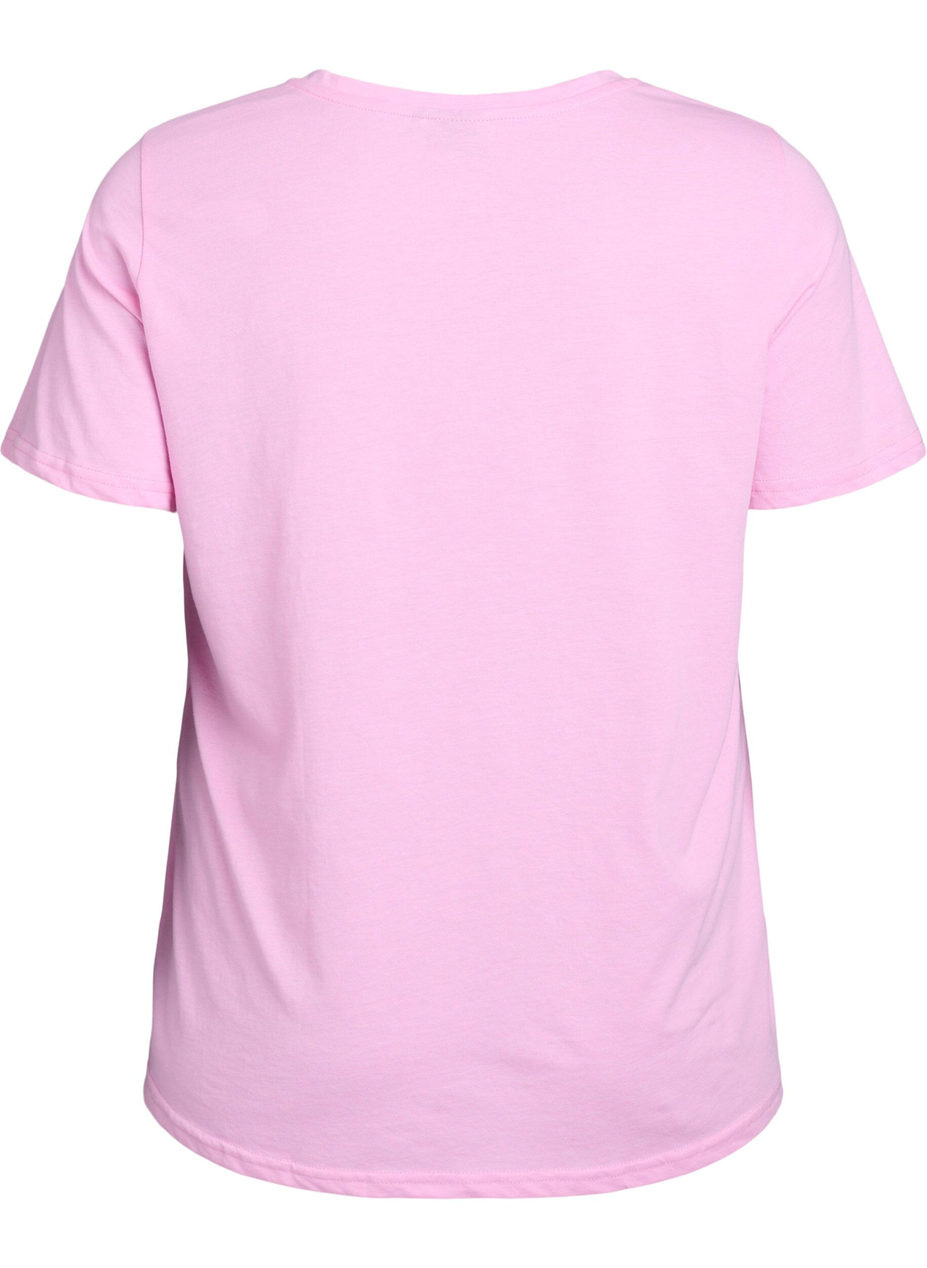 Zizzi Kort&auml;rmad t-shirt med v-ringning, Rosa, Packshot image number 1