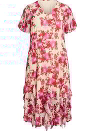 Kl&auml;nning i chiffong med blomm&ouml;nster, volangdetaljer och v-ringning, 9990