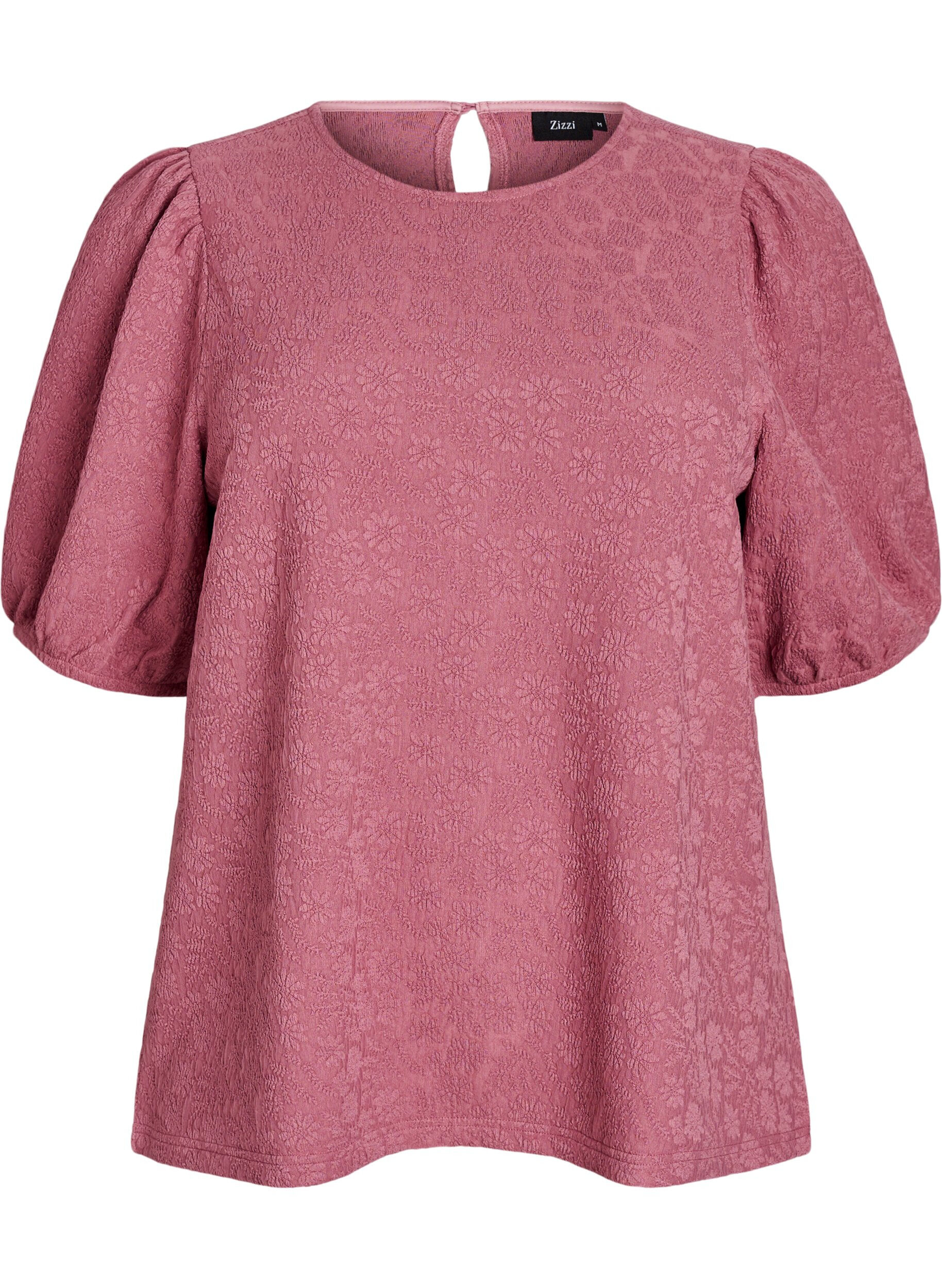 ZizziStrukturerad blus med korta &auml;rmar, Rosa, Packshot image number 0
