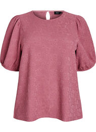 Strukturerad blus med korta &auml;rmar, Rosa