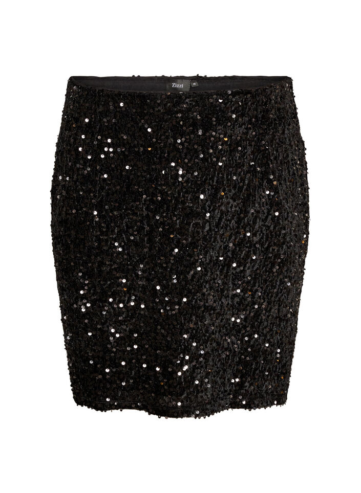 Kort kjol med paljetter, Svart, Packshot image number 0