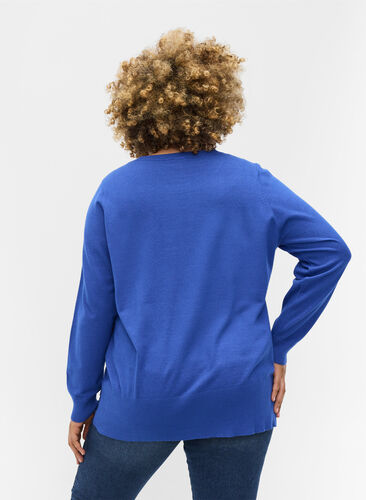 Långärmad tröja med ribb och slits, Dazzling Blue Mel., Model image number 1