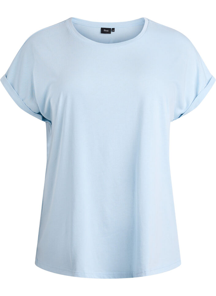 Kort&auml;rmad t-shirt i bomullsmix, Bl&aring;, Packshot image number 0