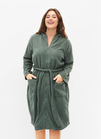 Morgonrock med blixtlås och huva, Balsam Green, Model