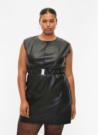 Kort klänning med läderlook, Black, Model