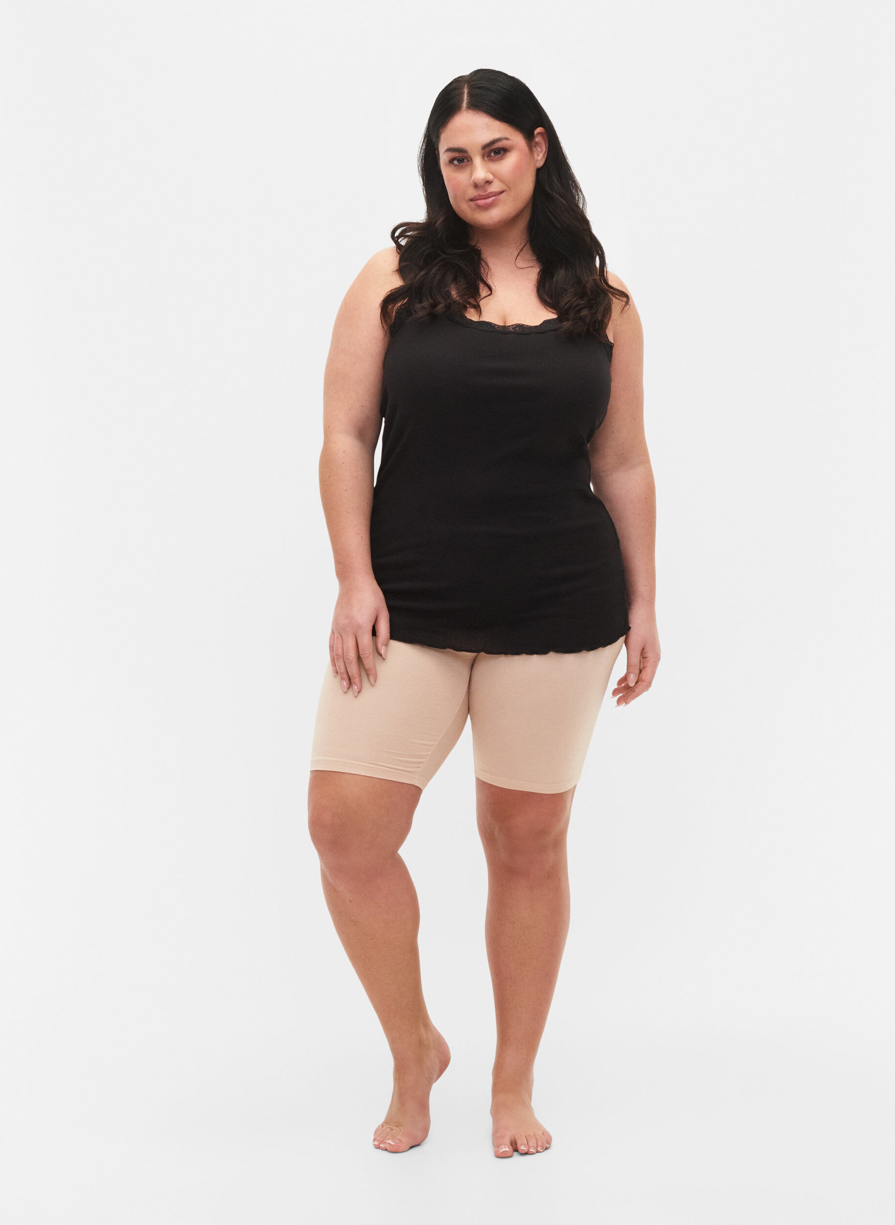 Zizzi2-pack cykelshorts i viskos, Beige, Model image number 1