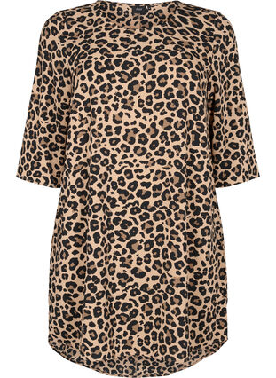 Mönstrad klänning med 3/4-ärmar, Leopard, Packshot image number 0