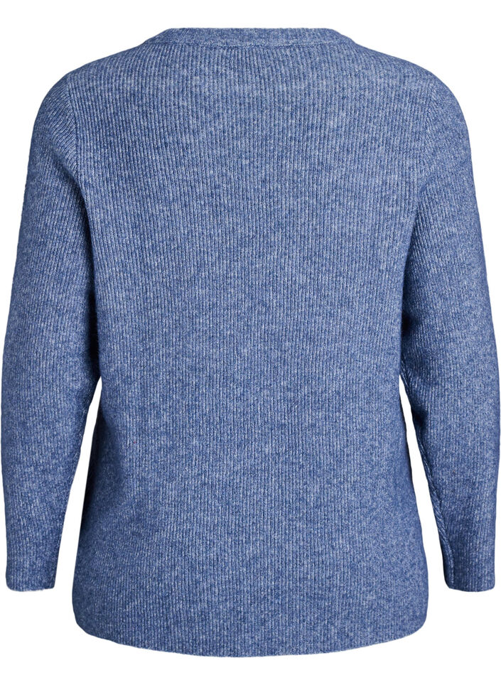 Melerad stickad blus med rund hals, Bl&aring;, Packshot image number 1