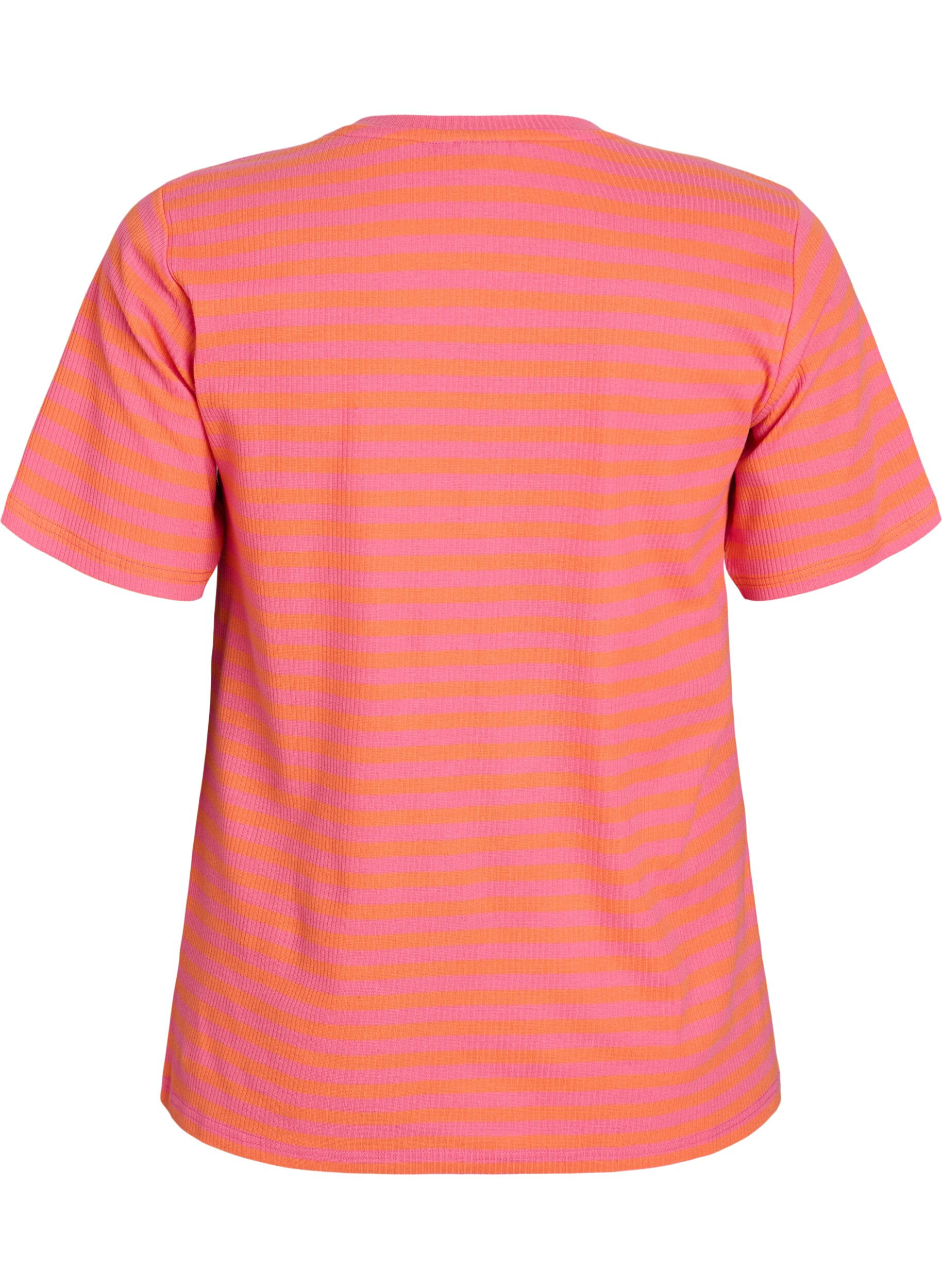 Zizzi Randig t-shirt med ribbad struktur, Orange, Packshot image number 1