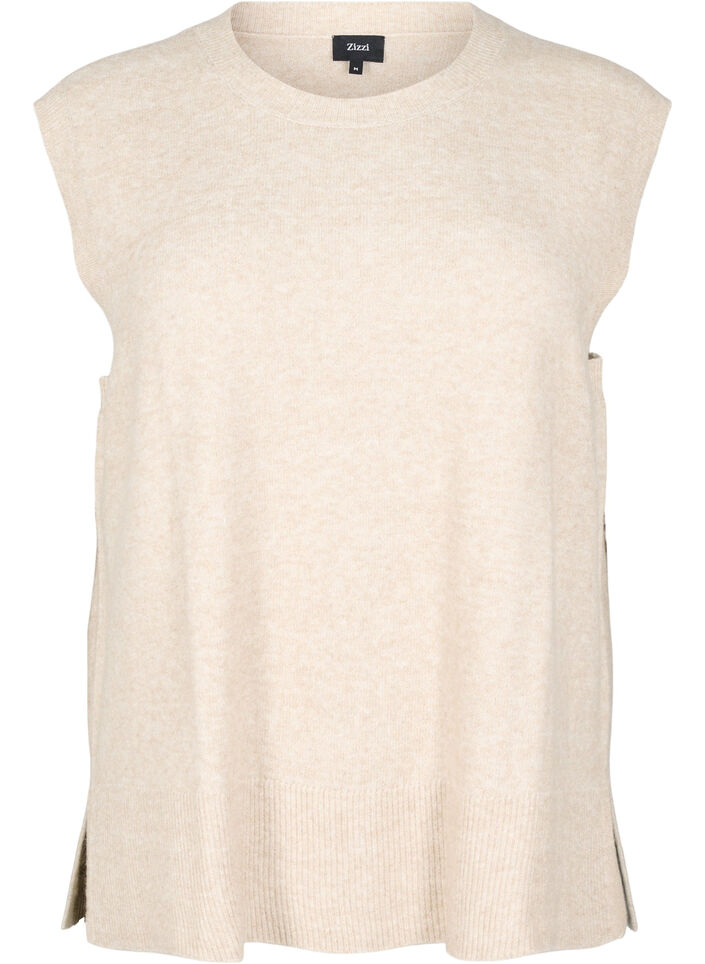 Stickad v&auml;st med ribbade kanter, Beige, Packshot image number 0