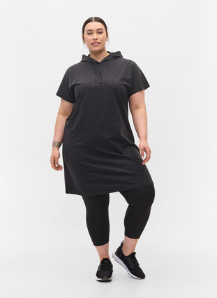 Sweatshirtklänning med huva och korta ärmar, Black DGM ASS, Model image number 2
