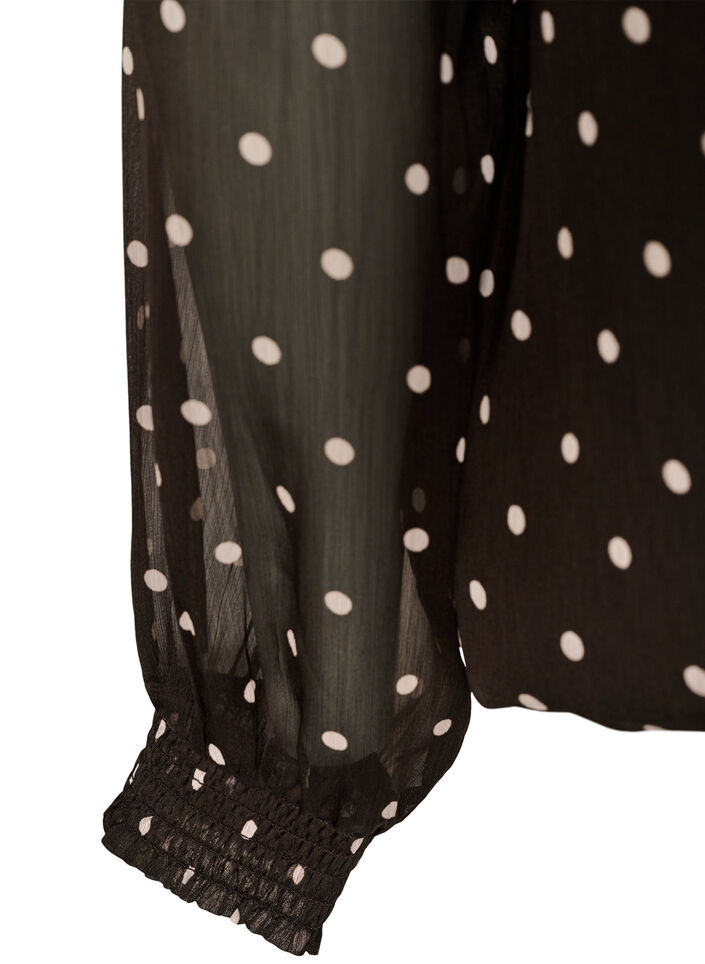 Prickig blus i chiffong med transparenta &auml;rmar, Brun, Packshot image number 3