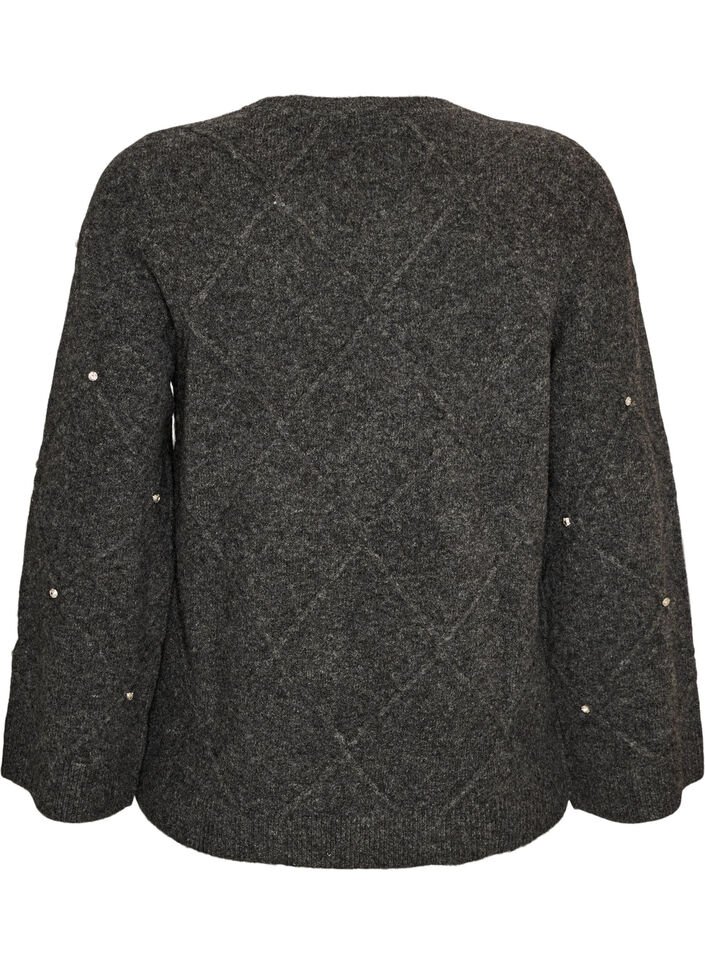 Blus i stickat med strass och diamantm&ouml;nster, Gr&aring;, Packshot image number 1