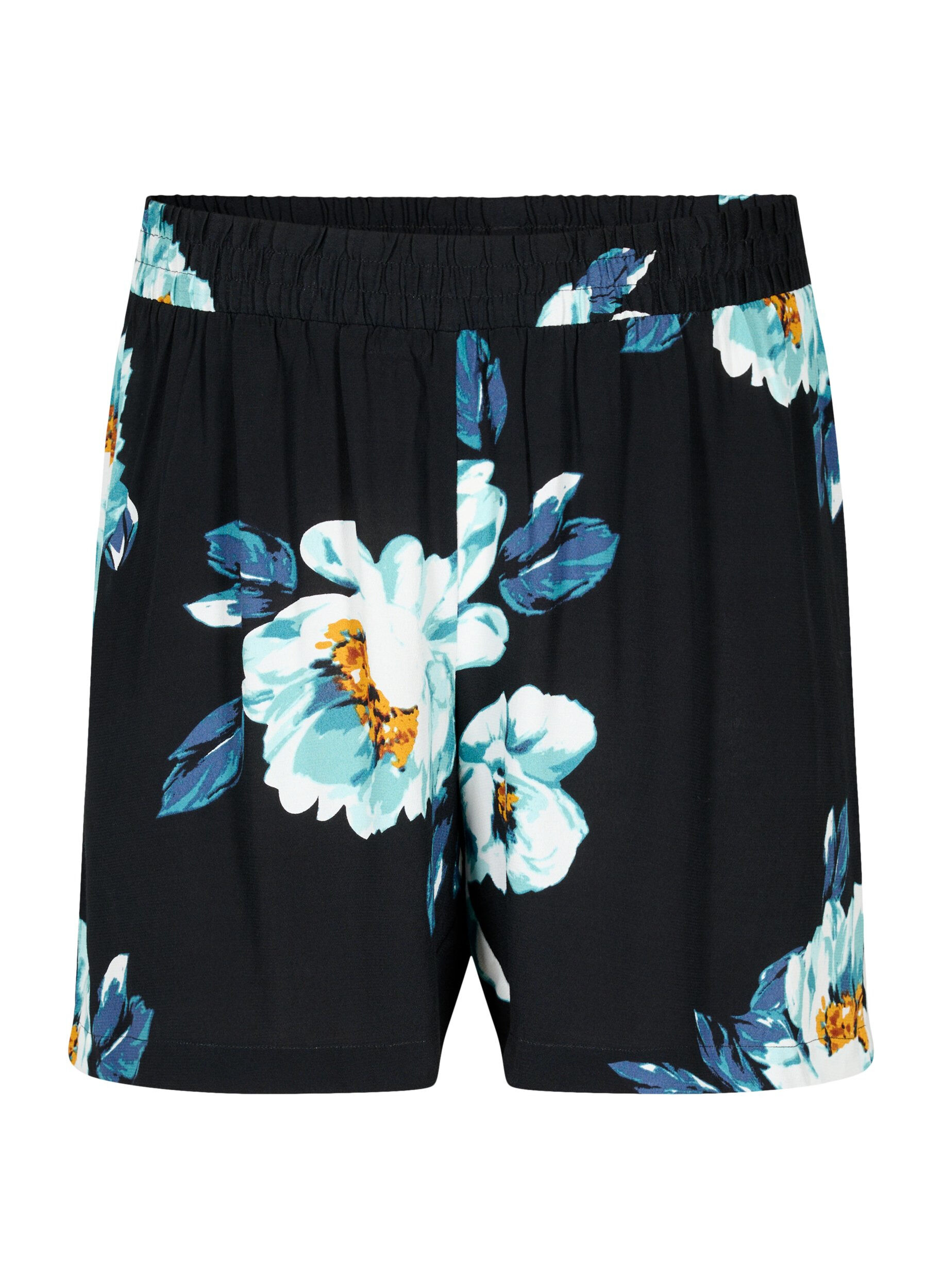 Zizzi L&ouml;st sittande shorts i viskos, Black Big Flower, Packshot image number 0
