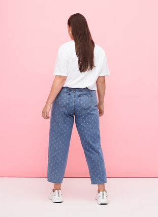 Avskurna jeans med tryck och hög midja , Blue denim, Model image number 1