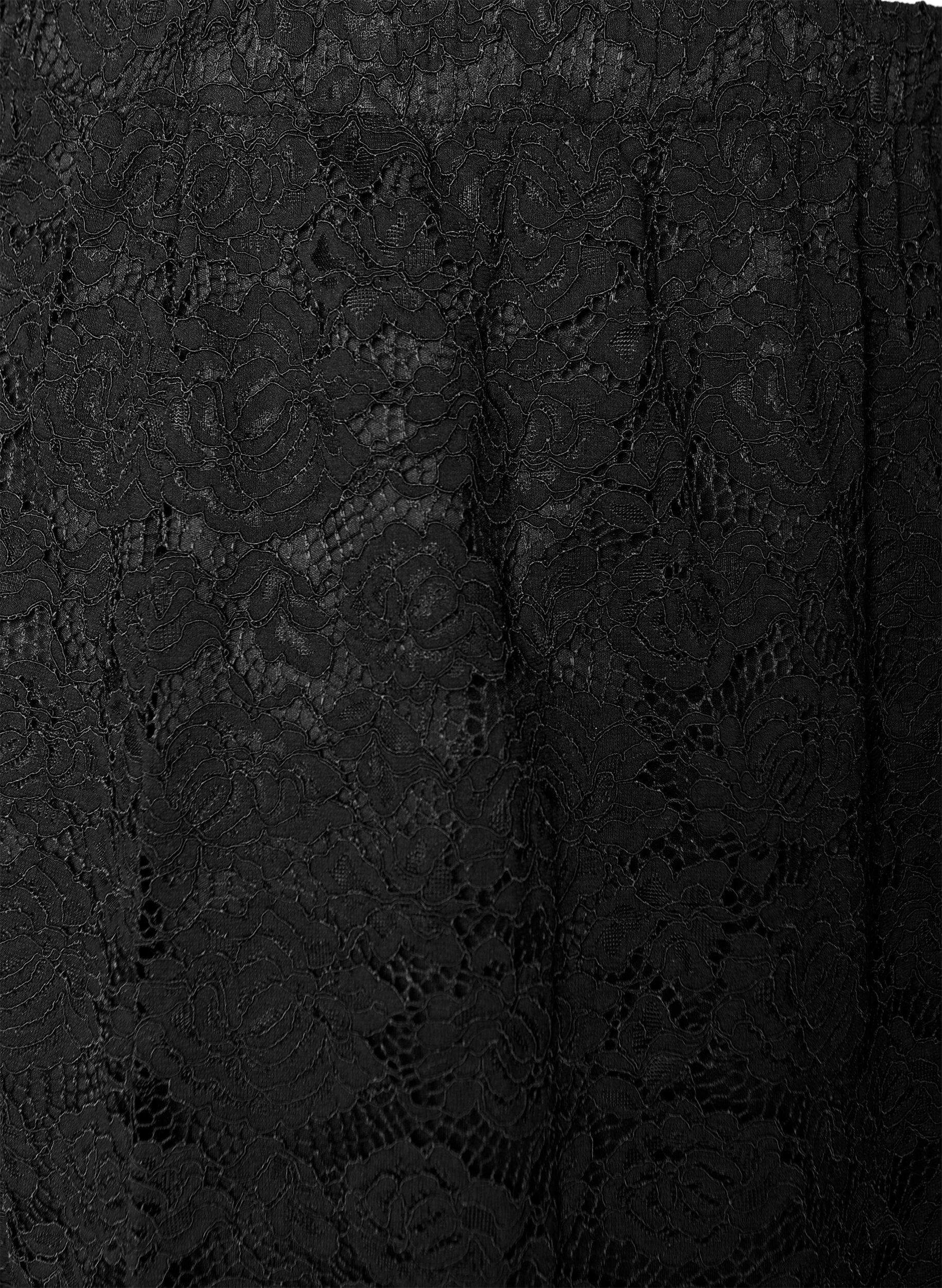 Zizzi Midikjol i spets med res&aring;r i midjan, Svart, Packshot image number 2