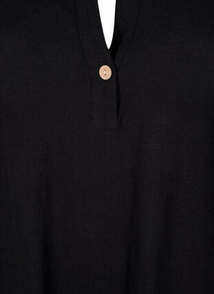 3/4-ärmad tunika i bomullsblandning med linne, Black, Packshot image number 2