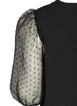 Blus med transparenta puffärmar, Black, Packshot image number 3