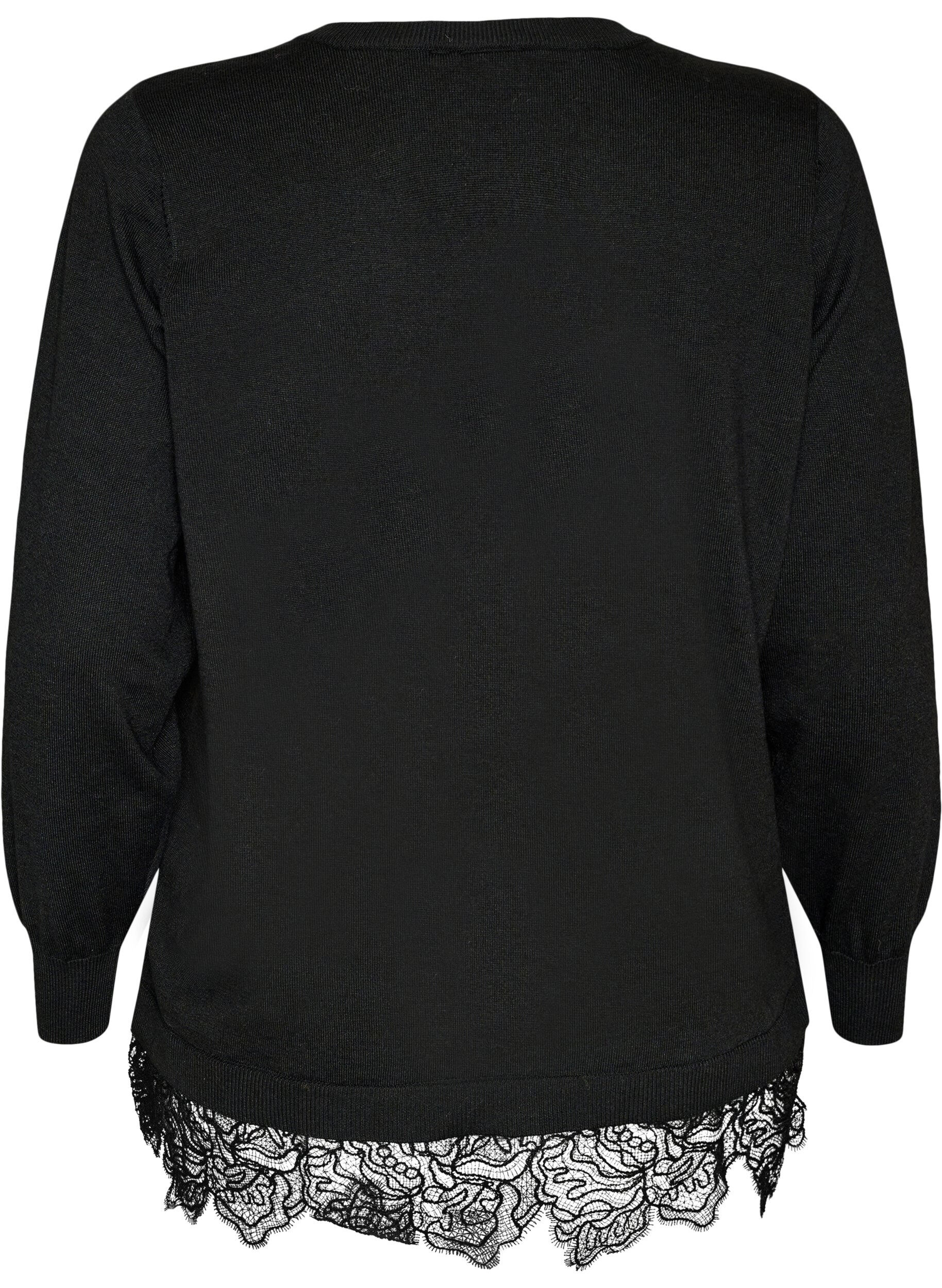 ZizziCardigan med bred spetskant, Svart, Packshot image number 1