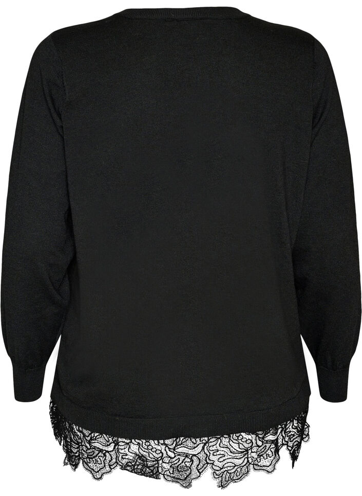 Cardigan med bred spetskant, Svart, Packshot image number 1