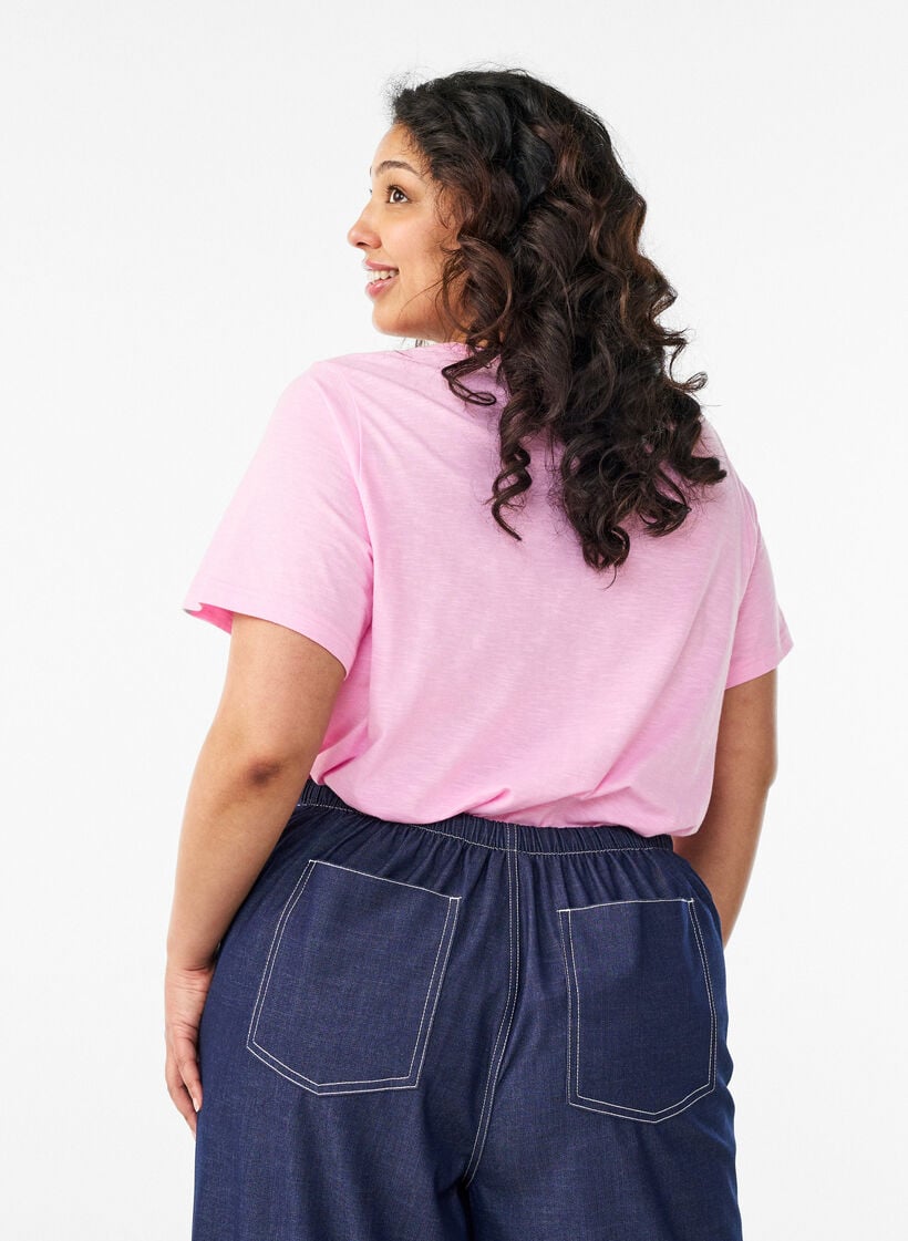 T-shirt med knappdetalj, Rosa, Model image number 2