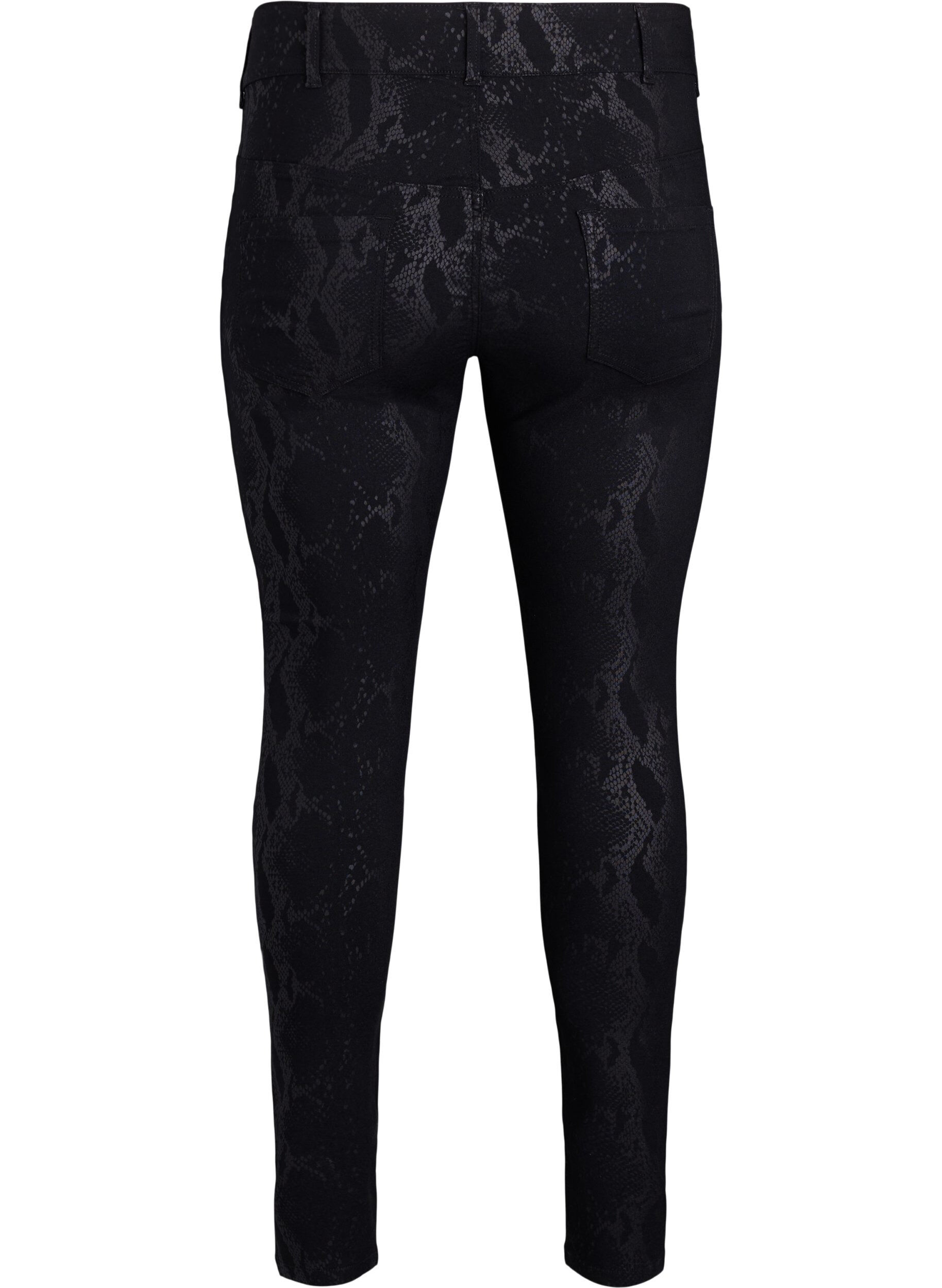 Zizzi Slim fit-byxor med ormm&ouml;nster, Svart, Packshot image number 1