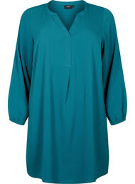 Långärmad klänning med v-ringning., Deep Teal