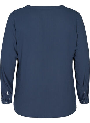 Skjortblus med v-ringning och knappar, Navy Blazer, Packshot image number 1