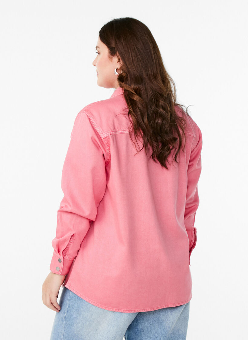 Denimskjorta med bröstfickor, Rosa, Model image number 2