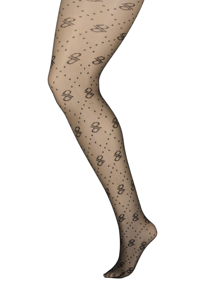 Mönstrade tights i 25 denier, Black, Packshot image number 0