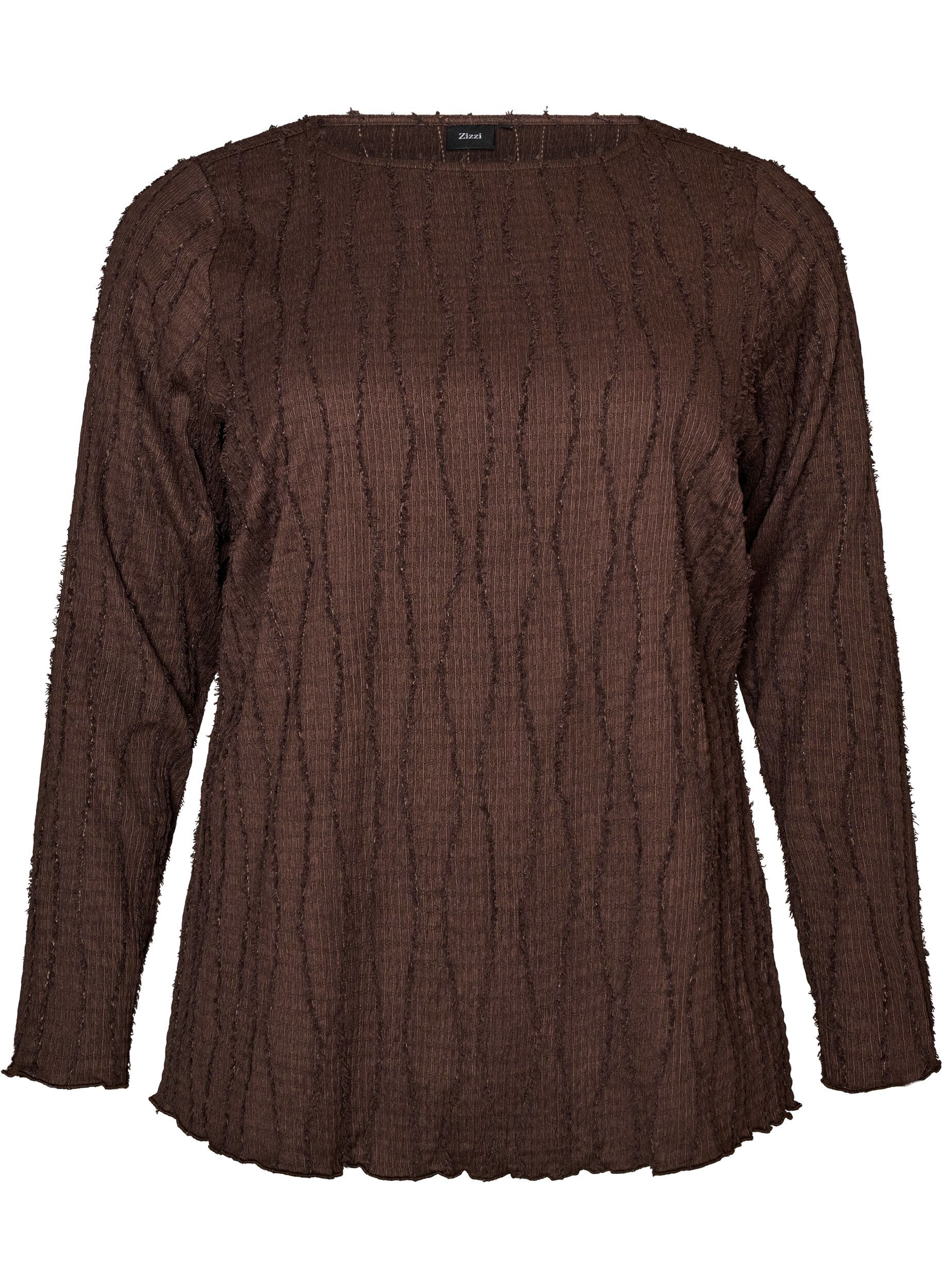 ZizziBlus i jersey med v&aring;gig struktur, Brun, Packshot image number 0