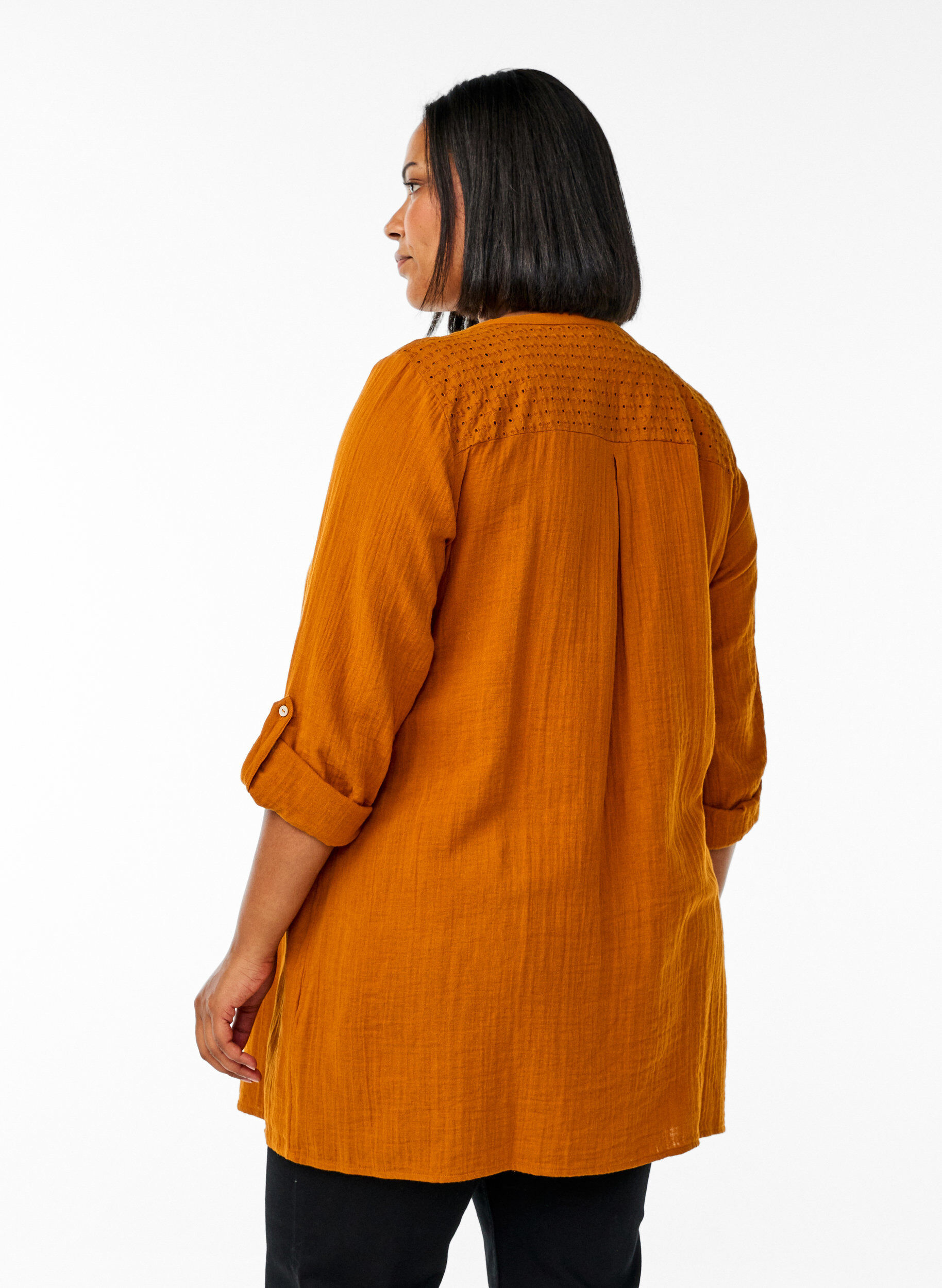 ZizziTunika i bomullsmuslin med broderie anglaise, Orange, Model image number 2