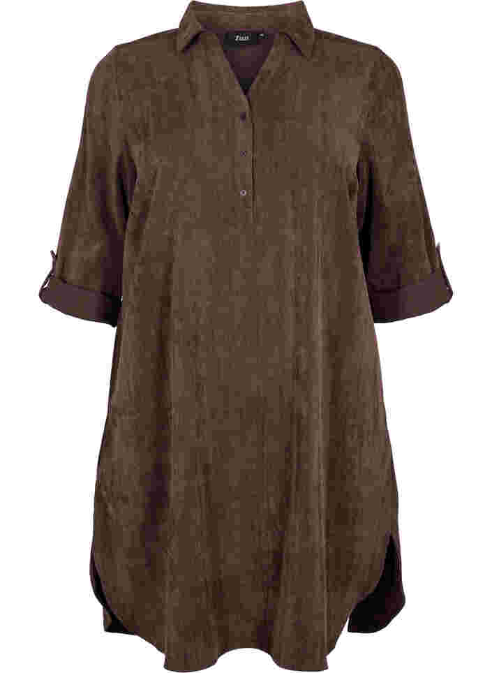 Sammetsklänning med 3/4 ärmar och knappar, Java, Packshot image number 0
