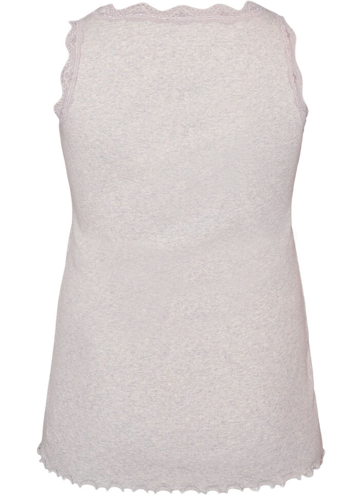 Ribbad topp med spetskant, Gr&aring;, Packshot image number 1