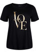 T-shirt i bomull med guldfärgad text, Black w. Gold Love, Packshot image number 0