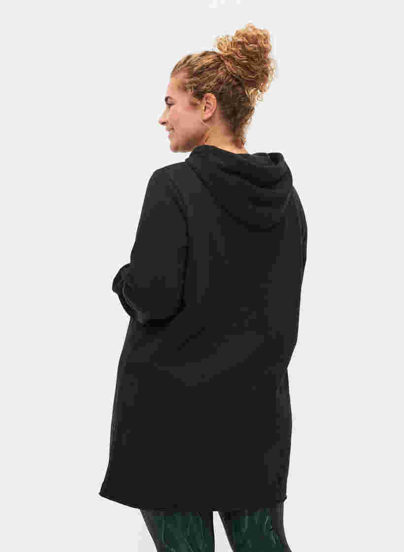 Lång sweatshirt med huva och fickor, Black, Model image number 1