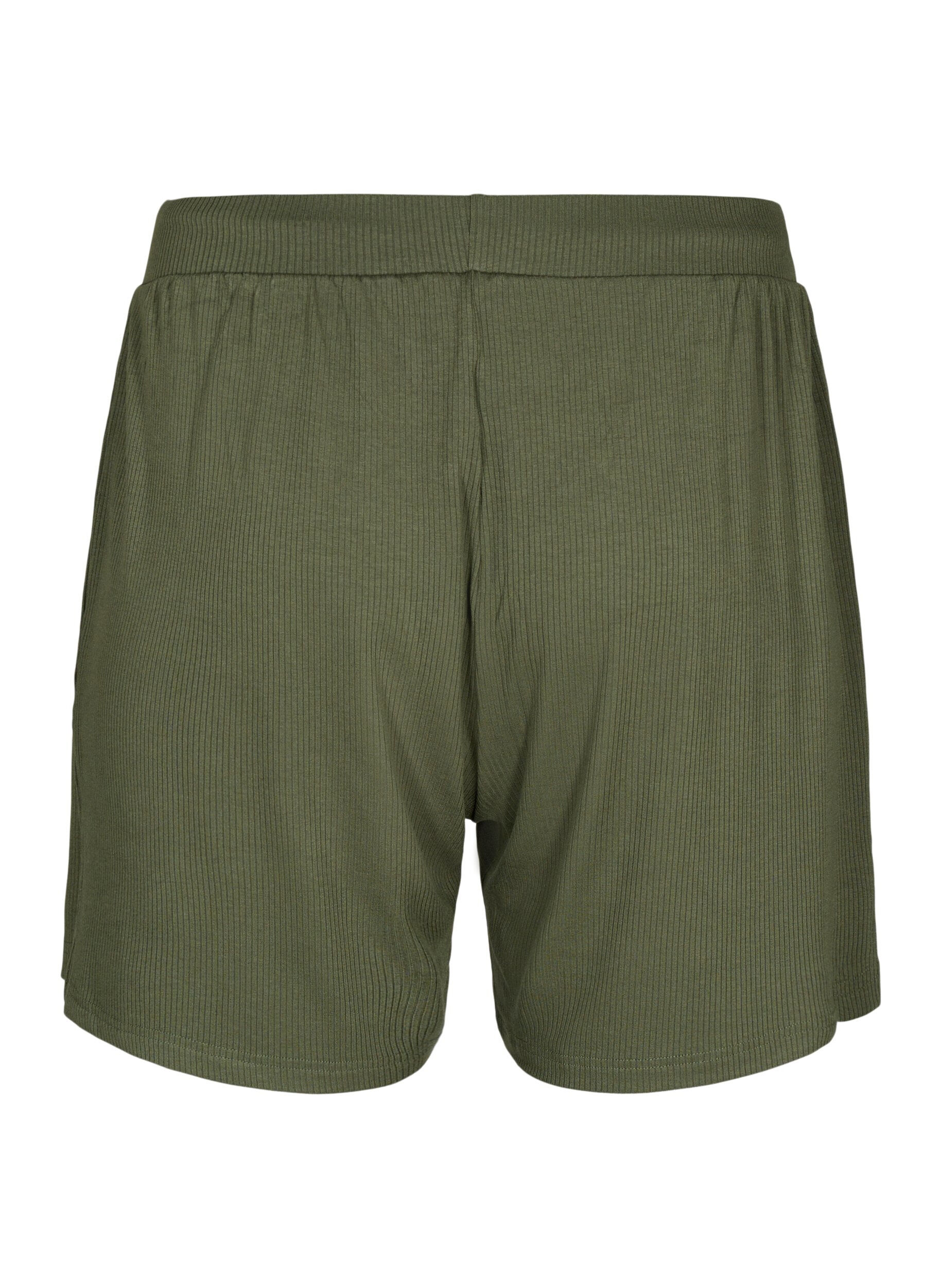 Zizzi L&ouml;st sittande ribbade shorts i viskos, Thyme, Packshot image number 1