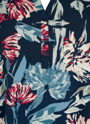 Blommönstrad tunika med trekvartsärmar, Navy Flower, Packshot image number 2